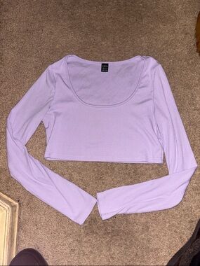 SHEIN Lavender Ribbed Long Sleeve Cropped Scoop Top